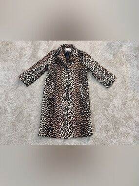 Ganni leopard linen canvas long coat